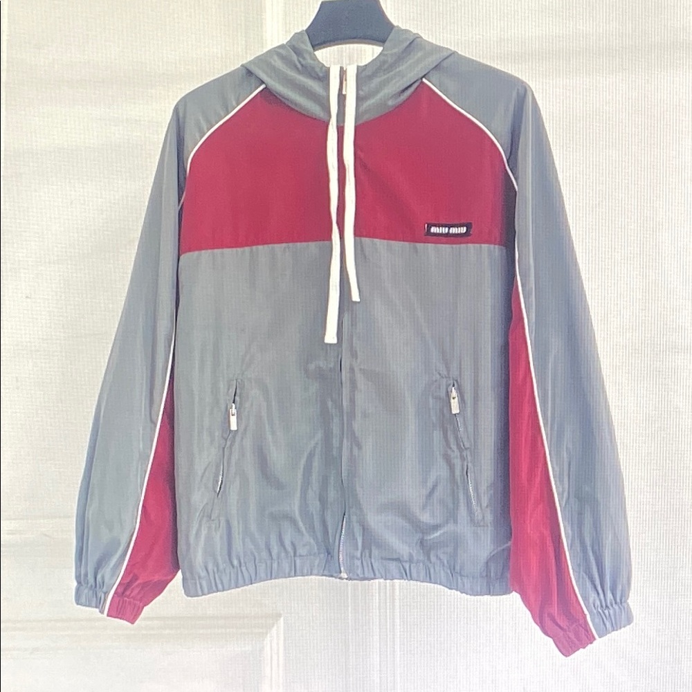 Miu Miu Red and Gray Bomber Jacket